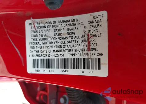2017 Honda Civic Lx from USA, damaged, VIN 2HGFC2F53HH527751